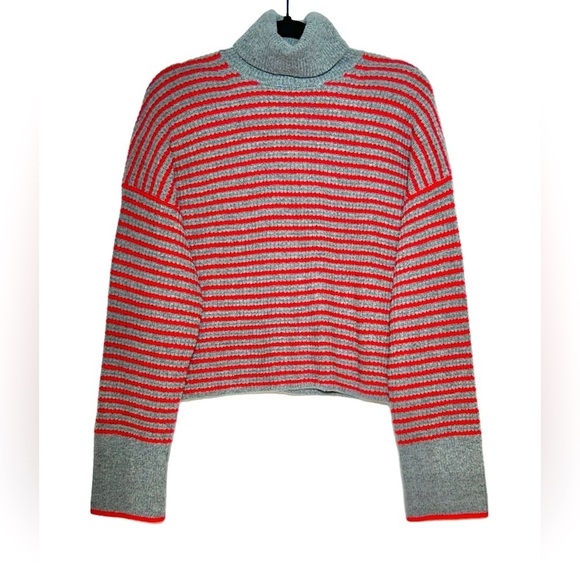 NWT Madewell Merino Wool Waffle-Knit Turtleneck, Gray & Red Stripe, Sizes M & L - Picture 3 of 10
